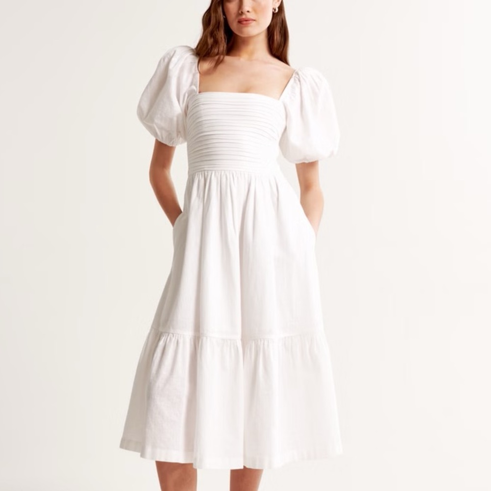 Abercrombie Emerson White Puff Sleeve Midi Dress